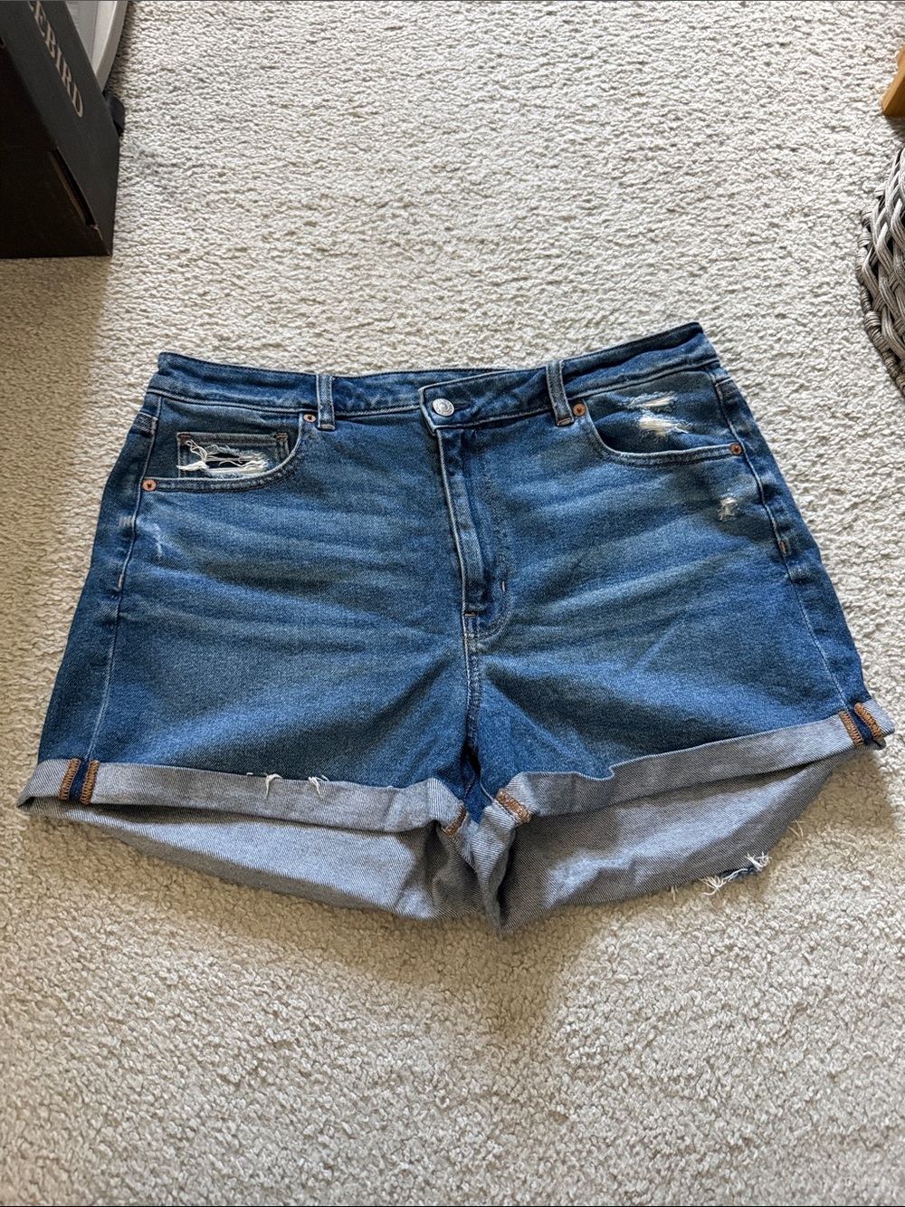 American Eagle Outfitters Dark Blue Rolled Hem Denim Shorts | Sz 14